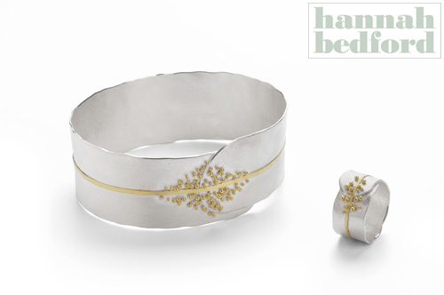 Hannah Bedford Jewellery - Granulated Cuff and Ring in Sterling Silver and Gold