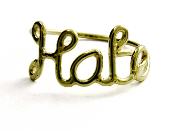 Laura Gravestock Written Hate Ring 18ct Gold Plated Silver