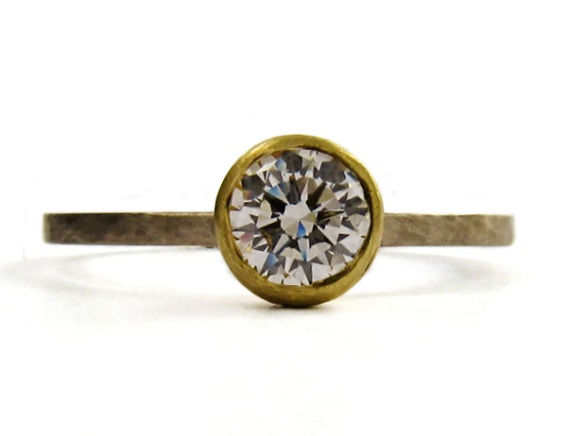 1mm Handmade Engagement Ring in 18ct Yellow Gold and 18ct White Gold with Solitaire Diamond
